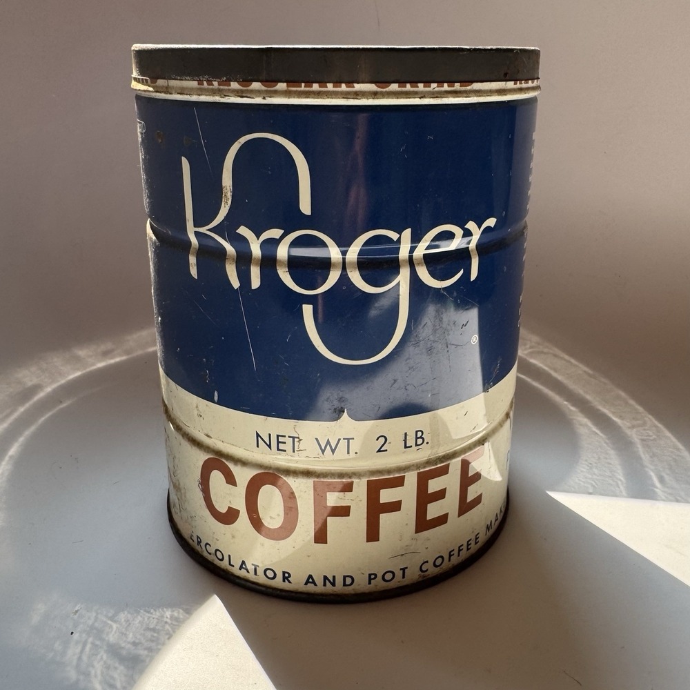 VTG 50s 60s Kroger Coffee Tin Can 2 Pound Metal Regular Grind Prop Advertising